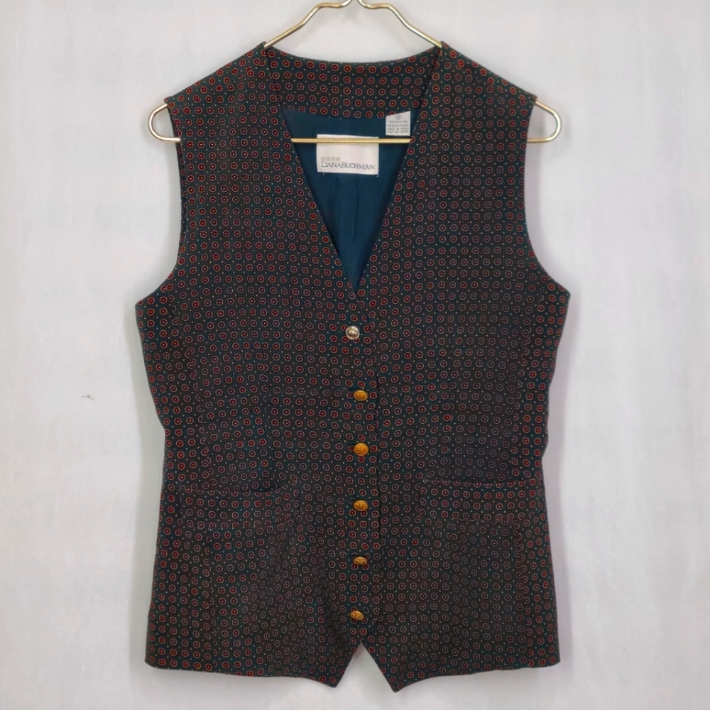 Dana Buchman, Green and Red, 100% silk, Vest, Size 8 Women